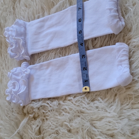 Double Ruffle Leg Warmers Footless Socks White - Picture 3 of 6